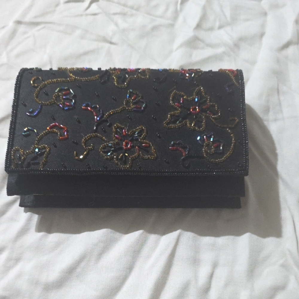 Embroidered Black Clutch NWOT
